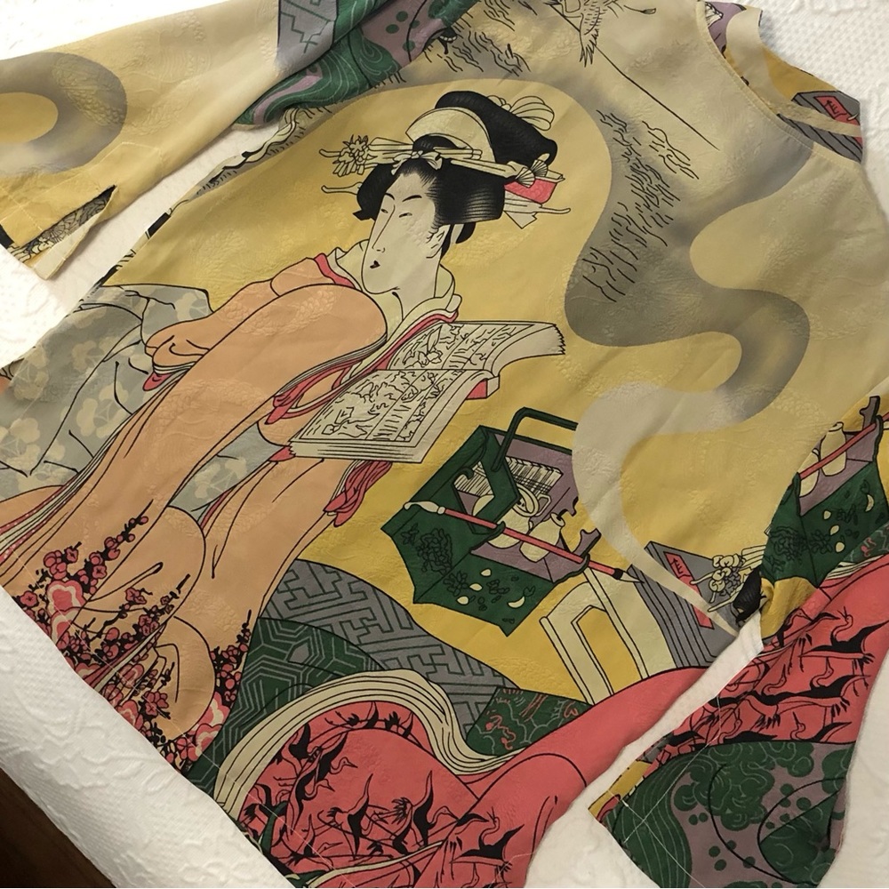 Citron Santa Monica Set 2pc Capri/Long Shorts Geisha Dragon 3/4 Sleeves XS - Picture 12 of 12